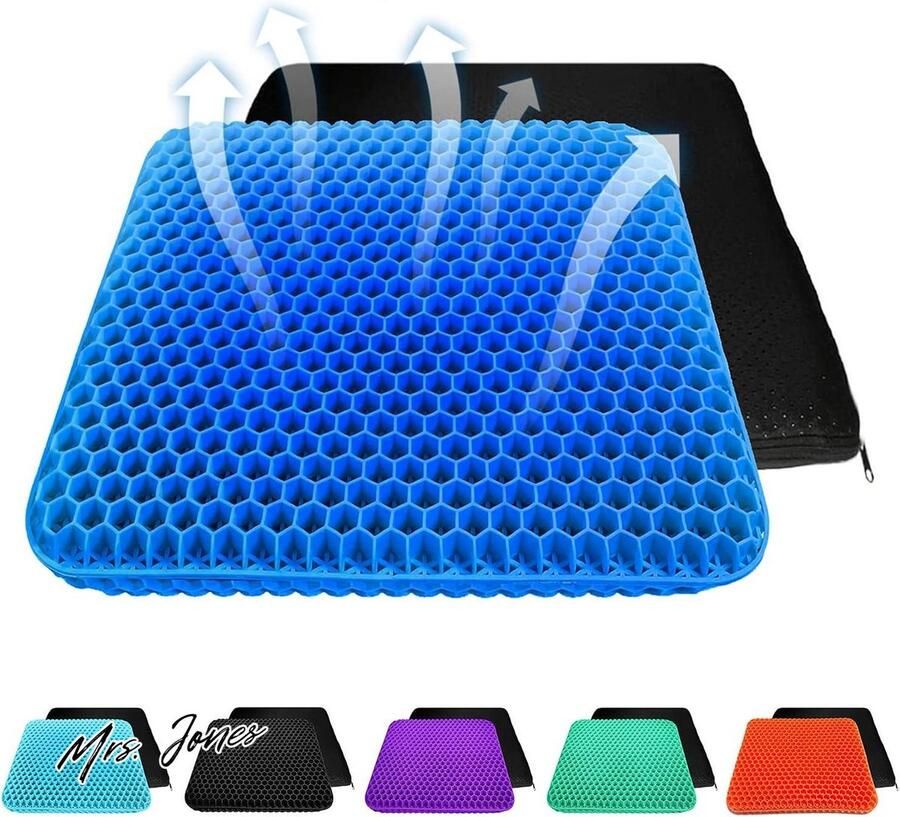 Mrs. Jones Gelzitkussen dik antislip overtrek ademend stoelkussen honingraatdesign absorbeert drukplekken auto bureaustoel rolstoel met comfort ergonomisch design