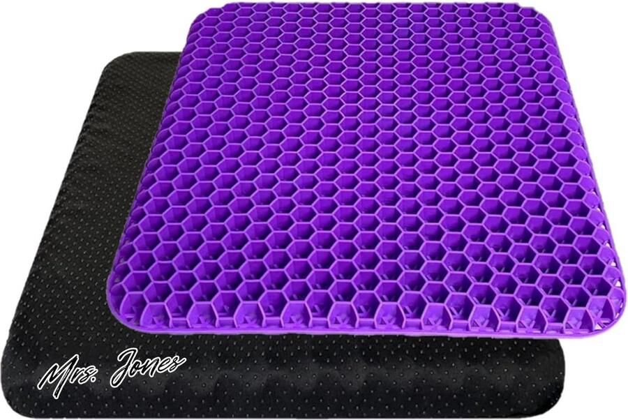 Mrs. Jones Gelzitkussen orthopedisch extra dubbel dik gelkussen antislip overtrek verlichten rugpijn bureaustoel rolstoel thuiskantoor paars