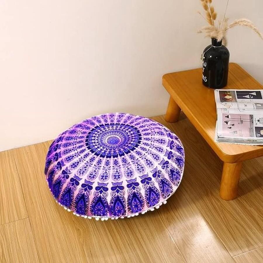 Mrs. Jones Geometrische kussenhoes 80x80cm Ronde kussenhoes Mandala vloerkussenhoes Boheemse meditatiekussenhoes Ottomaanse hoes Kruk Handgemaakt (kussen niet inbegrepen)