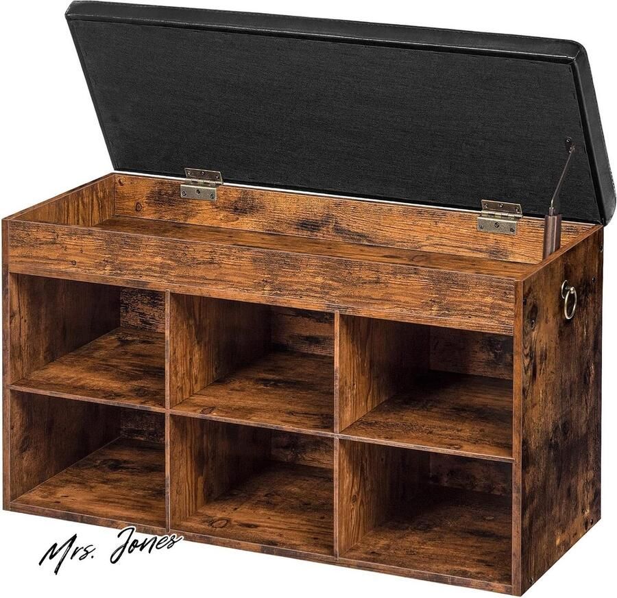 Mrs. Jones Gevoerde Zitbank Schoenenrek met Opbergruimte 6 Open Vakken Belastbaar tot 135 kg Hal Woonkamer Slaapkamer