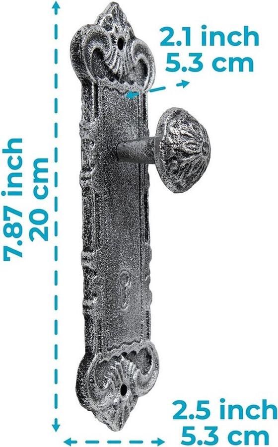 Mrs. Jones Gietijzeren decoratieve muurhaken zilver met zwart Door Knob kapstokken set van 3 inclusief schroeven en pluggen antieke muurhaken voor het ophangen van kleding