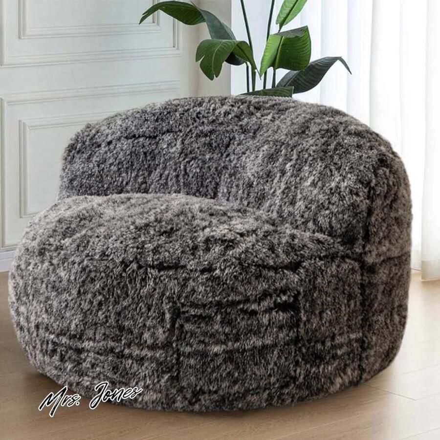 Mrs. Jones Gigantische zitzakstoel extra grote zitzakbank voor volwassenen en kinderen faux halve maan zitzakstoel met vulling gevulde grote accentbank vloerbank voor gamen lezen (zwart) comfortabel gezelligheid