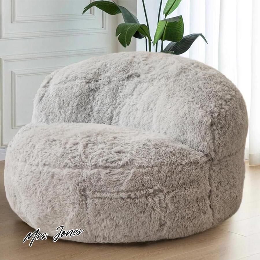 Mrs. Jones Gigantische zitzakstoel extra grote zitzakbank voor volwassenen en kinderen faux halve maan zitzakstoel met vulling gevulde grote accentbank vloerbank voor gamen lezen grijs