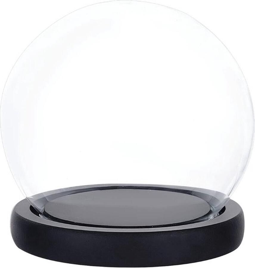 Mrs. Jones Glazen Display Koepel Cloche met Zwarte Houten Basis Decoratieve Vitrine voor Planten Bloemen Kerstdecoraties & Miniaturen 11 x 11 5 cm