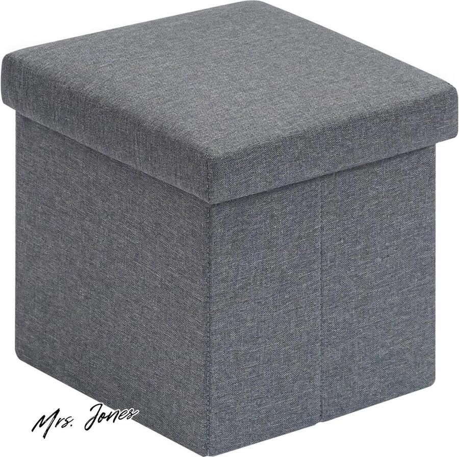 Mrs. Jones Grijze Opvouwbare Voetenbank Opbergkist 30x30x30cm met Gewatteerde Zitting