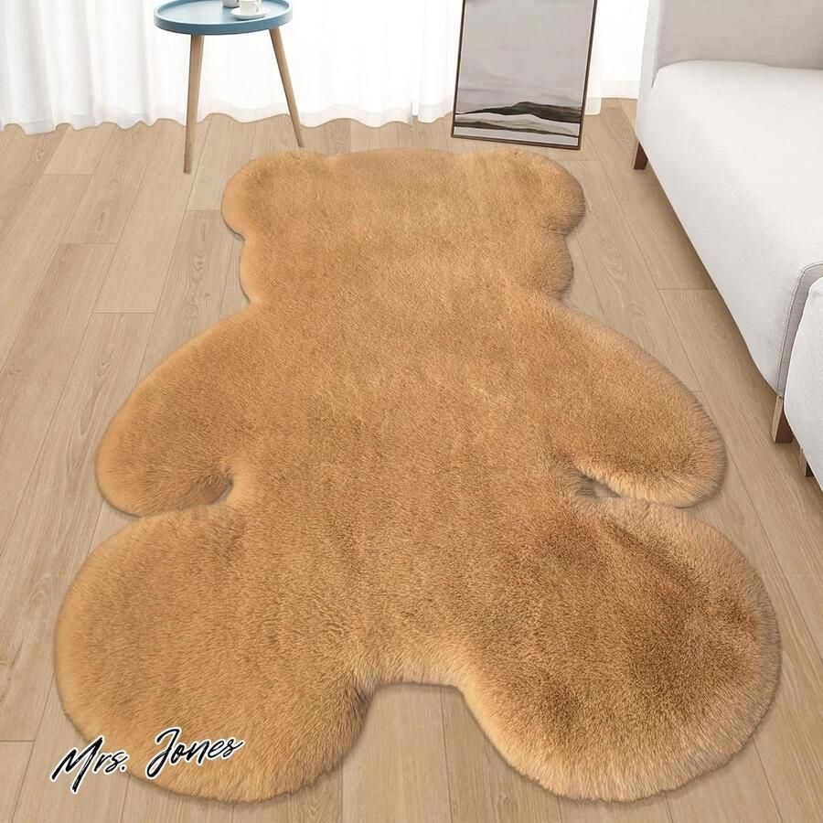 Mrs. Jones Groot berentapijt schattig kunstbont schapenvacht zacht pluizig konijnenbont tapijt voor kinderkamer slaapkamer woonkamer esthetische wooncultuur (140 x 180 cm bruin) met strepen