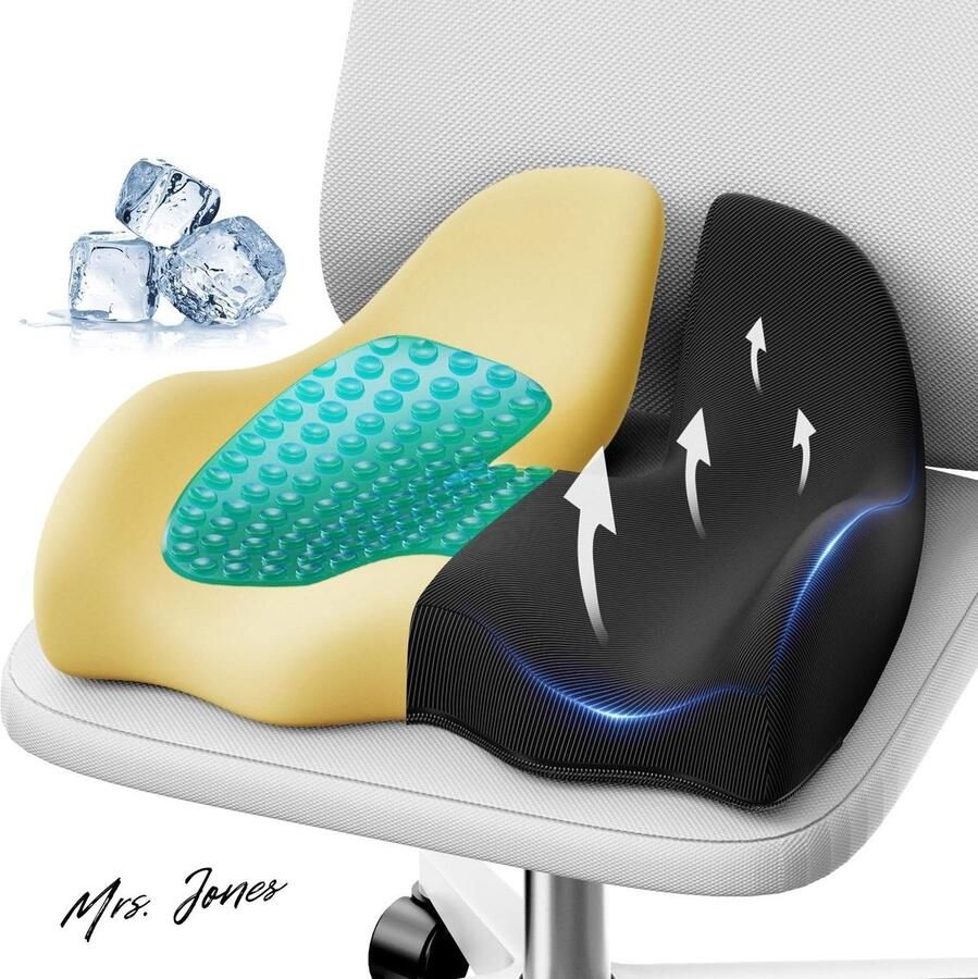 Mrs. Jones Groot gelzitkussen ergonomisch kussen van gel en traagschuim voor bureaustoel gamingstoel autostoel