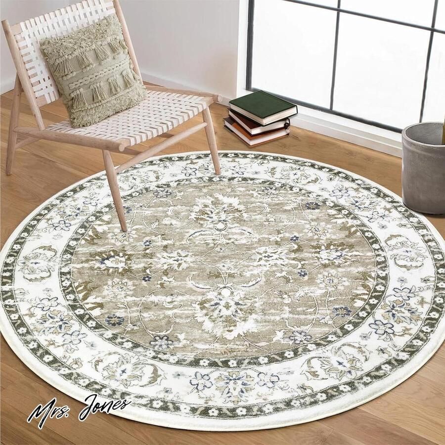 Mrs. Jones Groot rond tapijt 120 cm vintage boho cirkel ruig tapijt antislip pluche pluizig wasbaar nachtkastje tapijt vloermat voor woonkamer slaapkamer hal keuken bruin