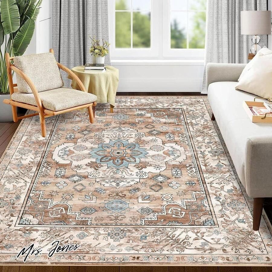 Mrs. Jones Groot vintage vloerkleed 120 x 180 cm niet pluizend traditioneel Boho-vloerkleed slaapkamer eetkamer keuken