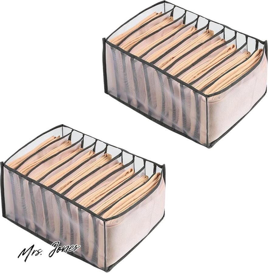 Mrs. Jones Grote Jeansvakken Opbergbox voor Kast Opvouwbare Mesh-Opbergdoos voor Ondergoed Sokken en Jeans 2 Stuks Kledingorganizer voor Kledingkast