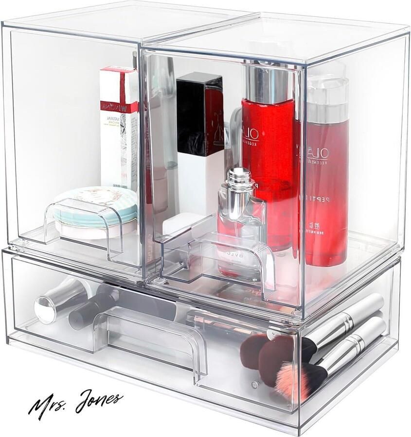 Mrs. Jones Grote stapelbare opbergladen doorzichtige make-up organizer kunststof uittrekbare lade gootsteen eetkamer badkamer keuken kantoor