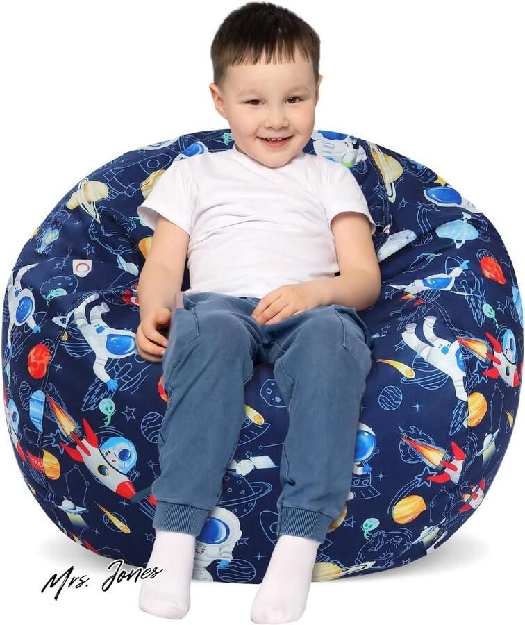 Mrs. Jones Grote zitzak voor kinderen met ritssluiting en opvouwbare zitzak voor pluche dieren voor jongens en meisjes voor binnen en buiten ruimtevaart