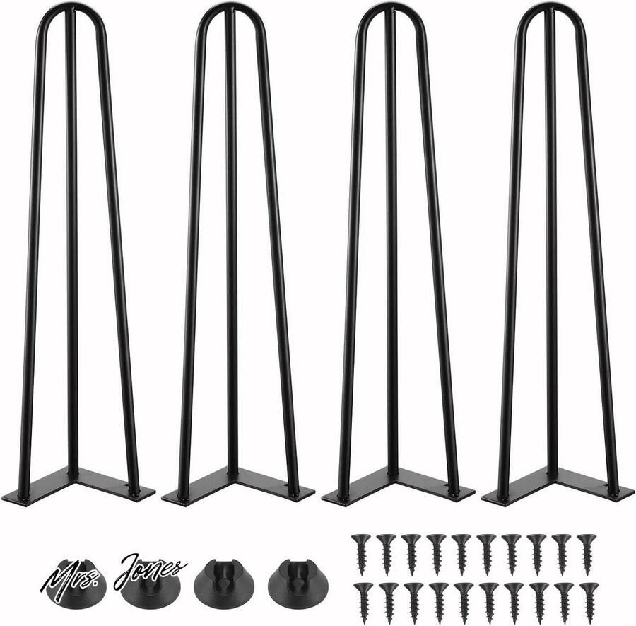 Mrs. Jones Hairpin tafelpoten 4 stuks 3 stangen haarspeldpoten meubelpoten voor eettafel salontafel bureau 50 cm