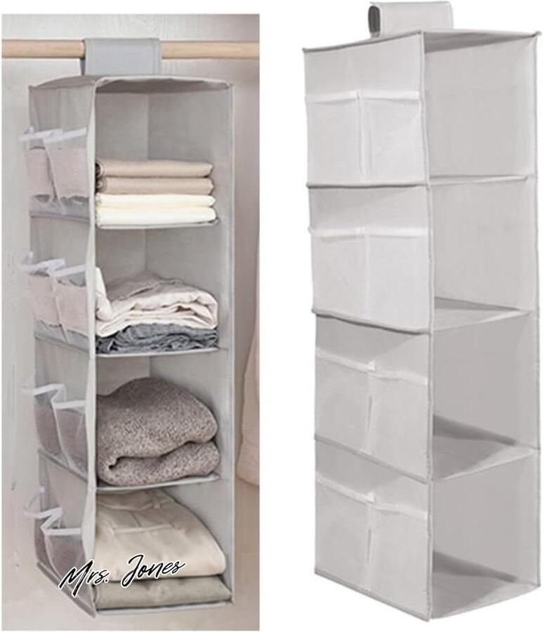 Mrs. Jones Hangrek opbergkast 4 niveaus Oxford-stof wasbare kledingkast hangende kleding opvouwbaar grijs