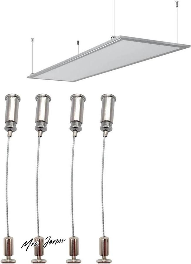 Mrs. Jones Hangset roestvrijstalen kabel schroeven lampen displaypanelen foto's ophangdraden inbegrepen eenvoudig ophangen