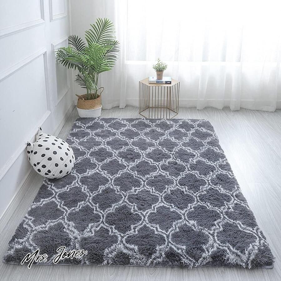 Mrs. Jones HBQ vloerkleed pluche tapijt woonkamer slaapkamer donkergrijs 185x185 cm
