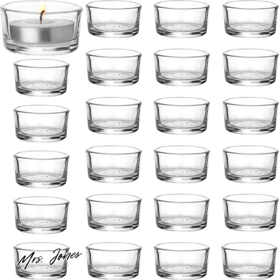 Mrs. Jones Premium Glas Theelicht Votief Kaars Houders Set (24 Stuks) Helder Voor Decoratie Huwelijken Feestjes Tafel Settings