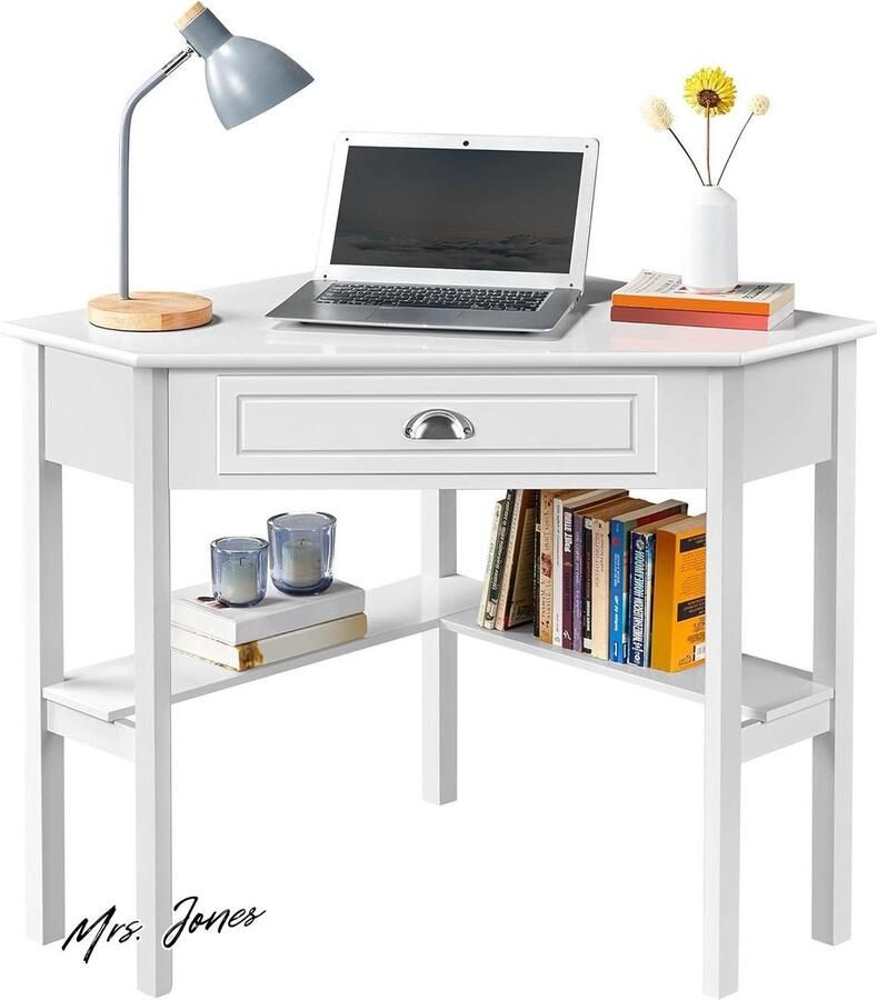 Mrs. Jones Hoekbureau groot L-vormig met lade moderne make-uptafel voor slaapkamer kantoor 106 x 715 x 765 cm wit