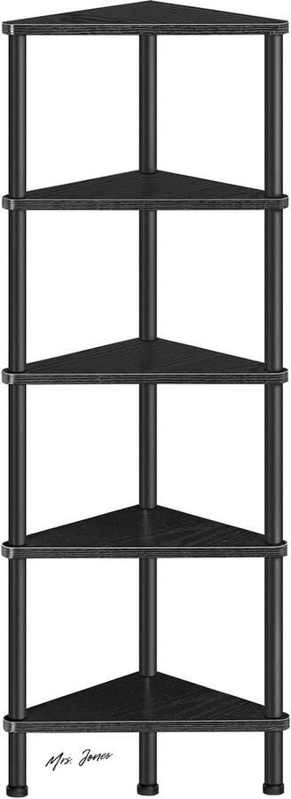 Mrs. Jones Hoekplank industriële 5-laags wandhoek boekenplank met metalen frame standaard display plant bloem hoek boekenkast voor kleine ruimtes slaapkamer woonkamer zwart