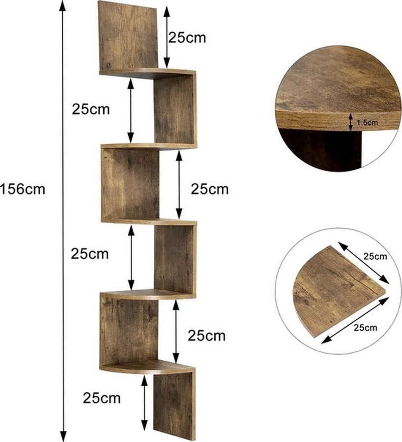 Mrs. Jones Hoekplank met 5 Niveaus Stijlvol Modern Zigzagontwerp Voor Decoratie & Opslag Eenvoudige Montage Zwart