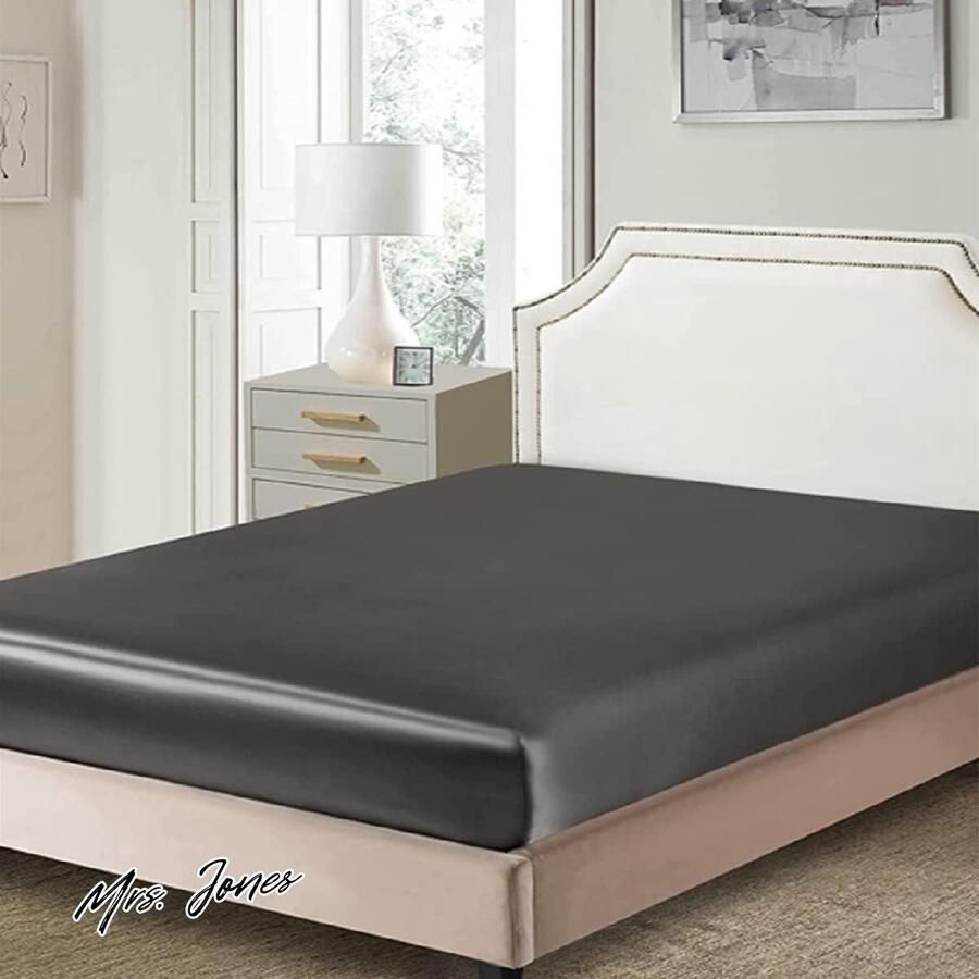 Mrs. Jones Hoeslaken 180 x 200 cm antracietgrijs boxspring badstof satijn linnen matrassen 25-30 cm