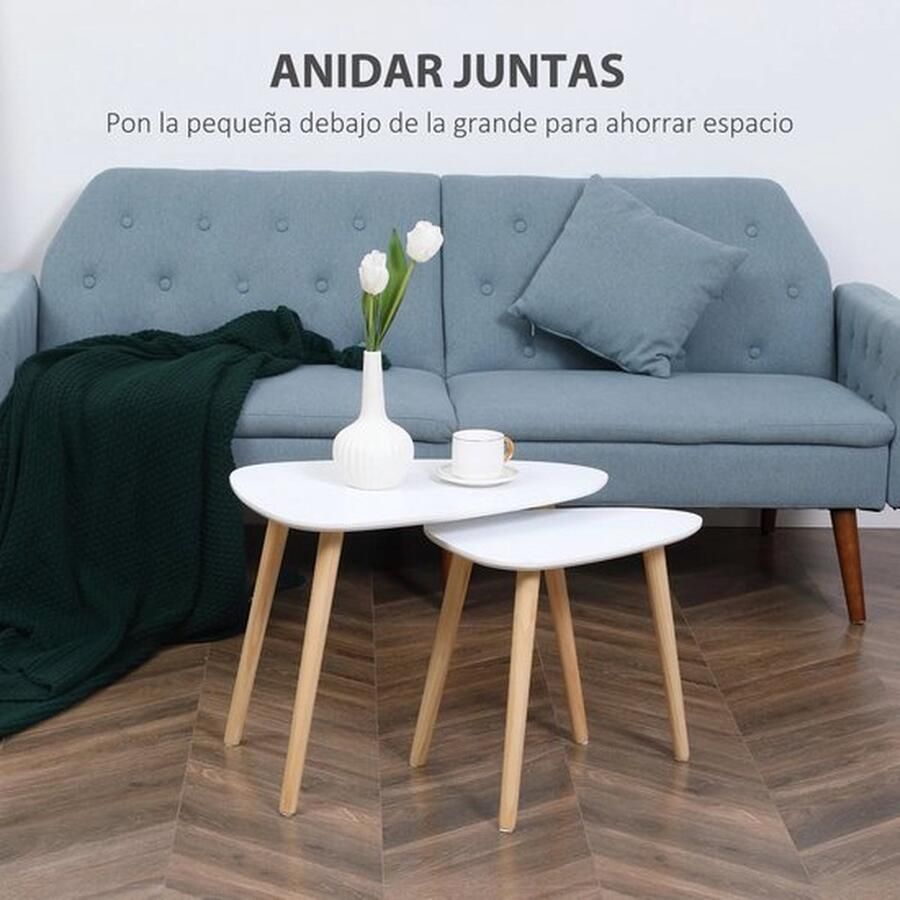 Mrs. Jones Homcom Bijzettafel Salontafel Set van 2 Witte Look Bijzettafel Woonkamer Tafel Houten Poten 59 5x39 5x45 cm - Foto 2