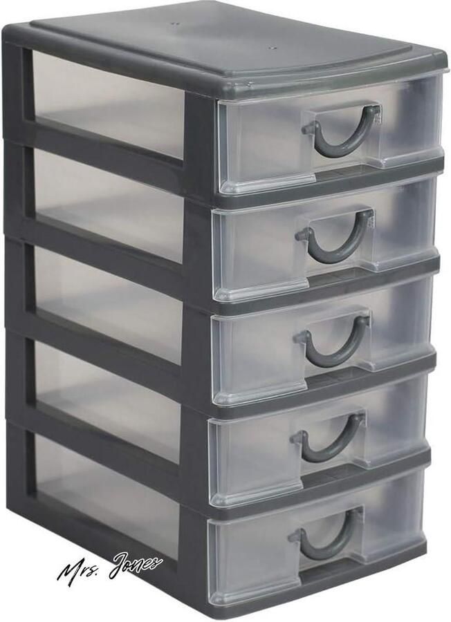 Mrs. Jones Home Basics 5-tier Plastic Lade Organisator Grijs Kleur Opbergoplossing Ruimtebesparend