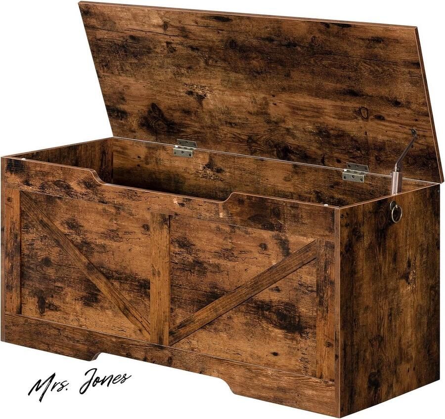 Mrs. Jones HOOBRO Kistbank met deksel Zitbank met opbergruimte speelgoedkist 100 cm Opbergdoos 2 ringen robuust voor kinderen Robuust hal woonkamer Vintage Bruin EBF771CW01