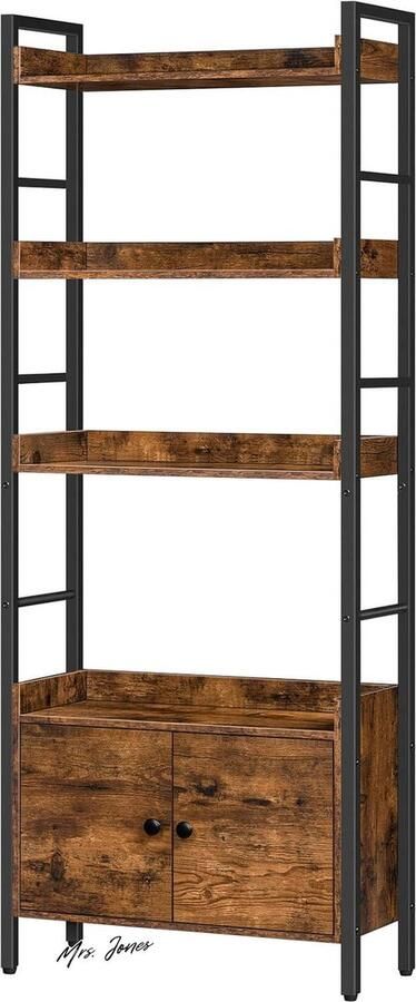 Mrs. Jones Boekenkast met deuren en plank staand rek opbergrek met 4 niveaus industrieel design voor woonkamer kantoor keuken werkkamer hal EBF46SJ01