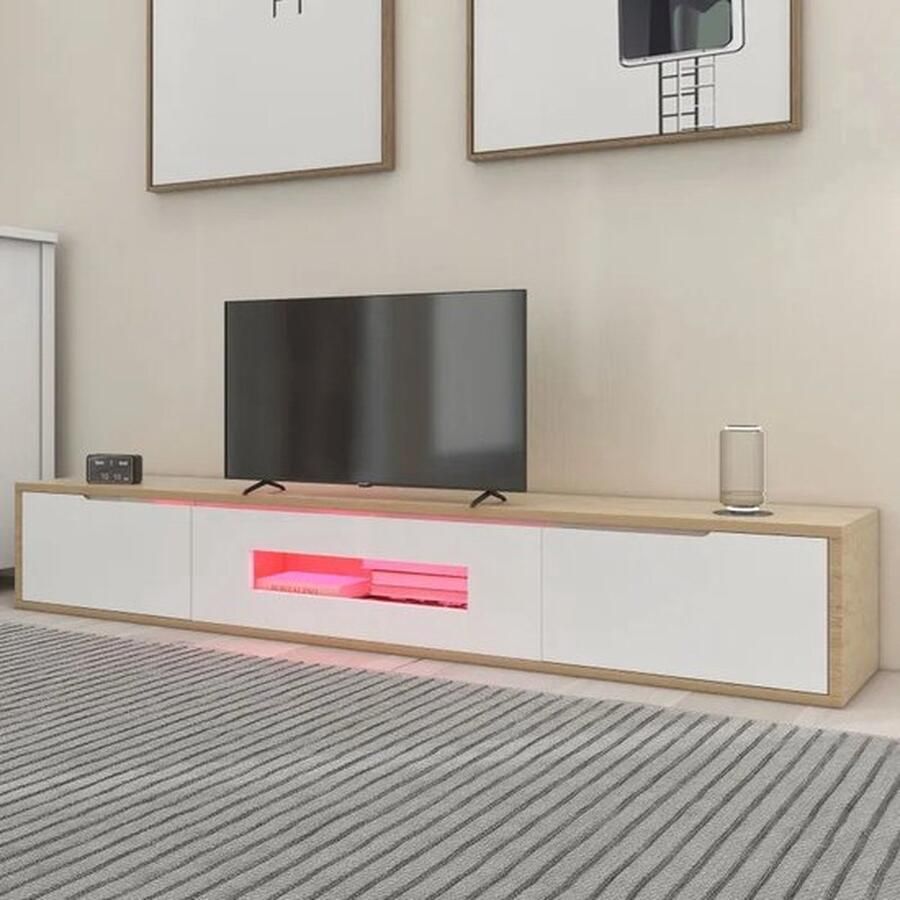 Mrs. Jones Hoogglans tv kast Tv kast wit Tv kasten Tv kast Lowboard met verschillende kleuren LED verlichting - Foto 2