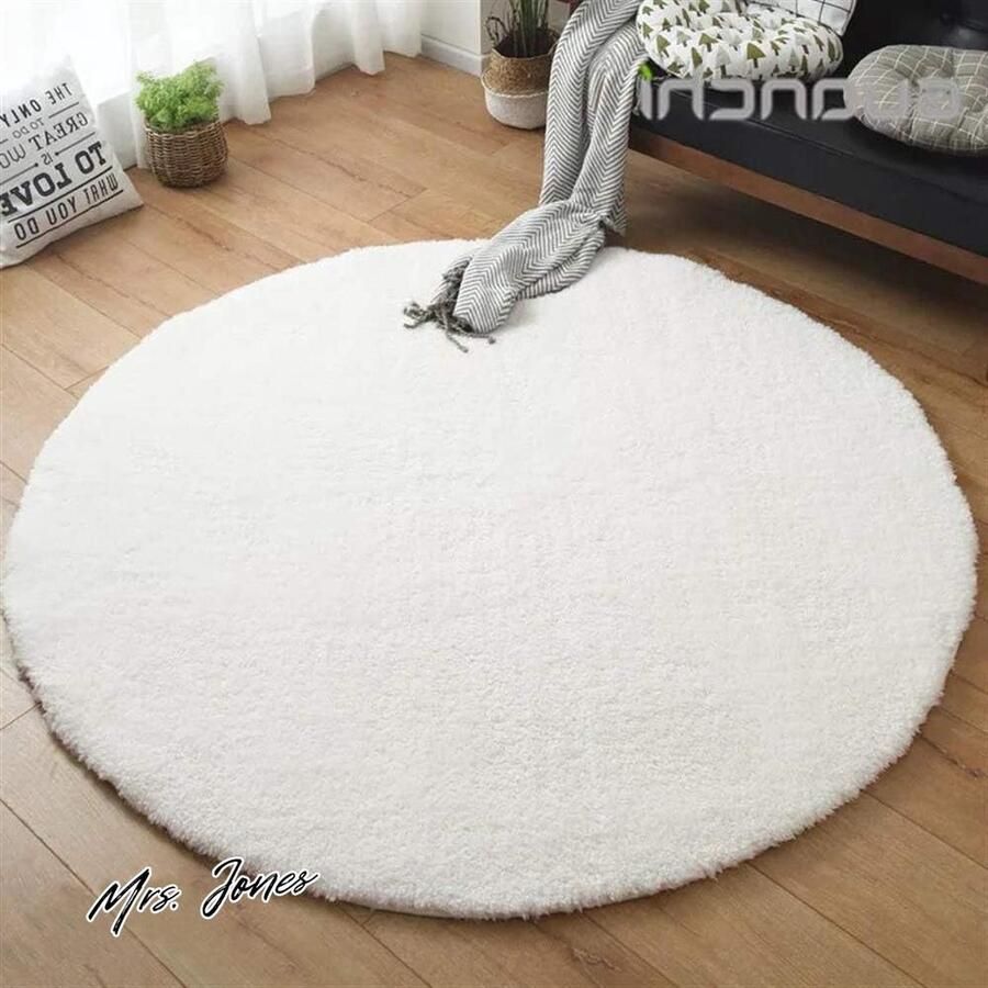 Mrs. Jones Hoogpolig shaggy tapijt voor woonkamer langpolig onderhoudsvriendelijk rond tapijt hoogwaardig hoge draaddichtheid waterabsorberend badkamertapijt voor woonkamer wit 80 cm luxe tapijt comfortabel tapijt