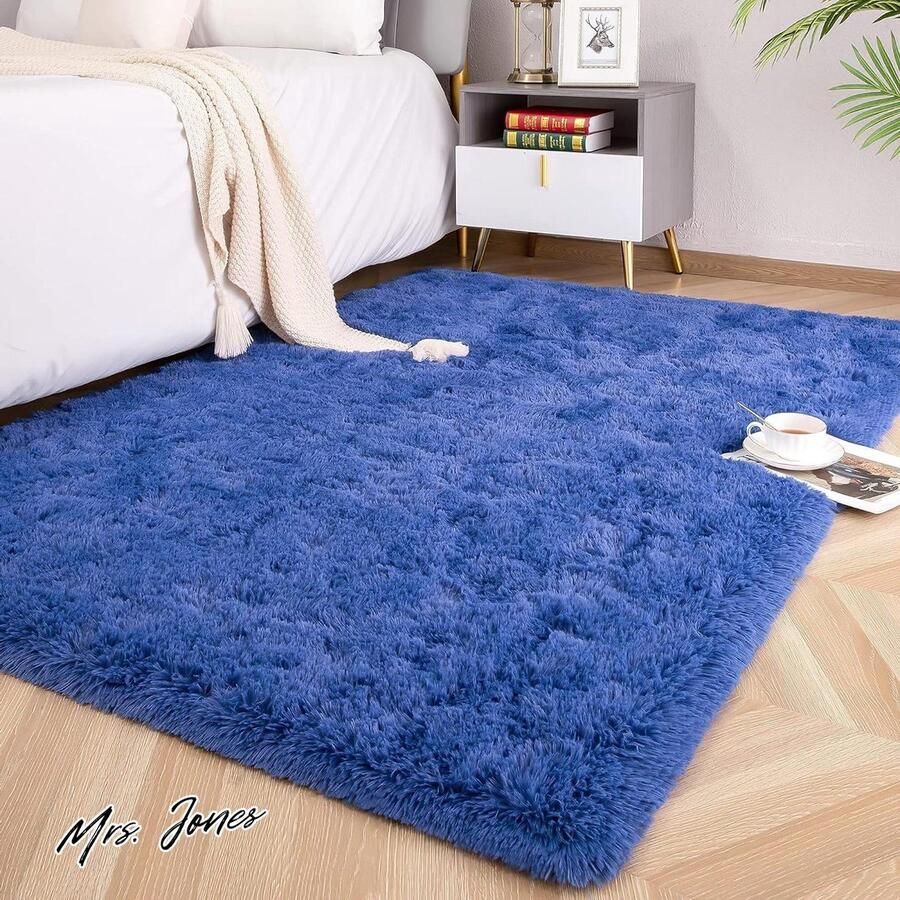 Mrs. Jones Hoogpolig tapijt woonkamer superzacht pluizig voor een comfortabele plek in de woonkamer slaapkamer fluffy vloerkleed voor kinderen blauw 200 x 300 cm