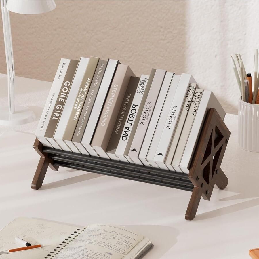 Mrs. Jones Houten kantelbare boekenkast in woonkamer-thuis-kantoor desktop boekenplank organizer boekenplanken opbergrek voor cd's-tijdschriften-boekendisplay bureauorganizer voor boeken en opbergen