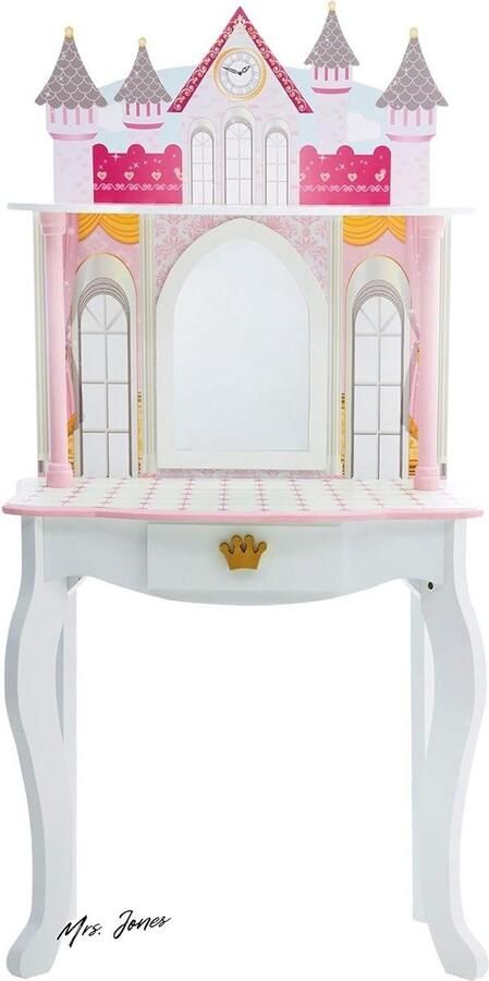 Mrs. Jones Houten Kaptafel Kinderen Teamson Kids Tafel Stoel Set Dromenland Kasteel Ontwerp Omvat 4 Poppen Accessoires Wit Roze