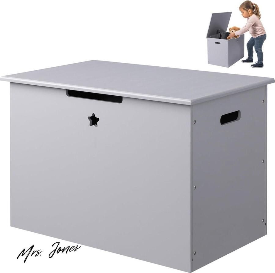 Mrs. Jones Houten Speelgoedkist Met Deksel Opbergkist Van Hout 60 x 38 x 42 cm Opbergbank Voor De Kinderkamer Grijs