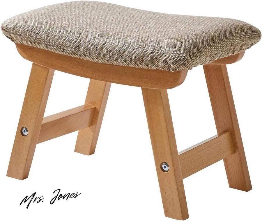 Mrs. Jones Houten voetenbank poef gevoerde stoelkruk met afneembare hoes 4 beukenpoten voor slaapkamer woonkamer keuken natuurlijke poot beige kussen YDEU-1358