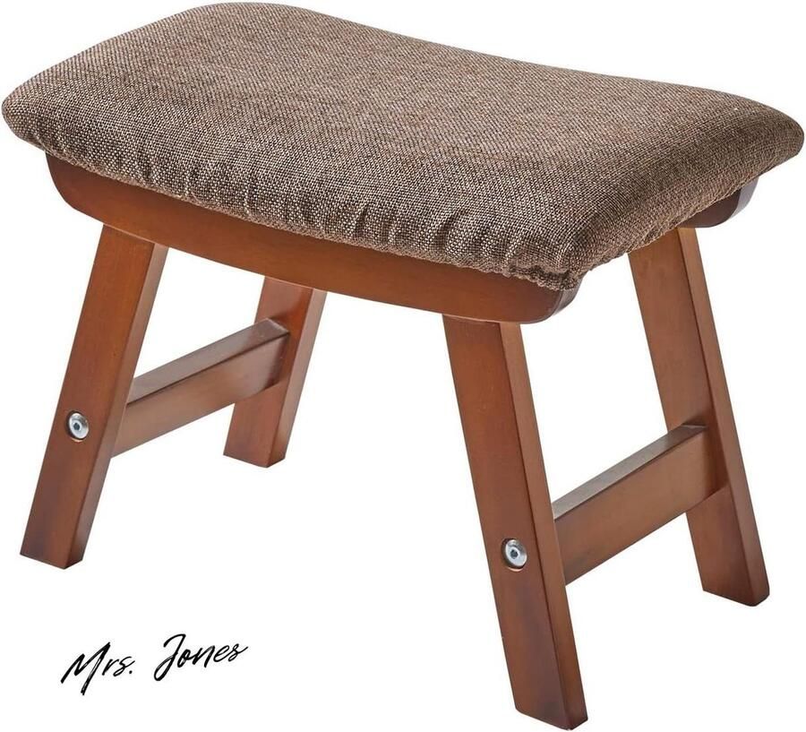 Mrs. Jones Houten voetenbank poef gewatteerde stoelkruk met afneembare hoes 4 beukenpoten geschikt voor slaapkamer woonkamer en keuken bruin been bruin kussen YDEU-1359