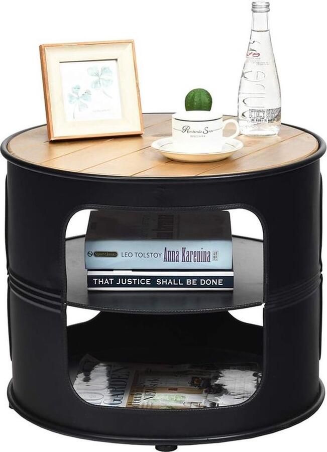 Mrs. Jones Industriële bijzettafel van hout en metaal 3 niveaus koffietafel tot 50 kg belastbaar telefoontafel rond nachtkastje 50 x 50 x 41 5 cm