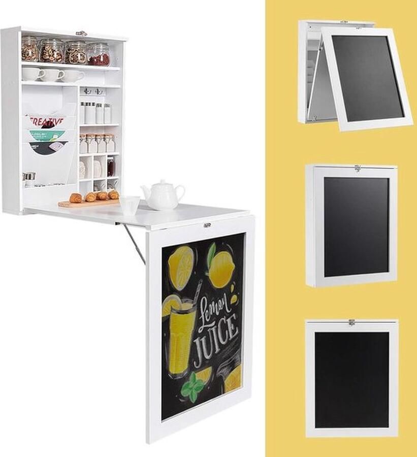 Mrs. Jones Inklapbare wandtafel wandklaptafel met bord multifunctionele bartafel eettafel wandmontage klapbureau keukentafel laptoptafel voor thuis en op kantoor (wit)