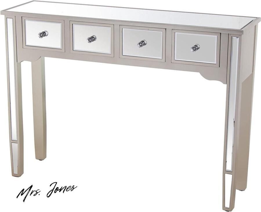 Mrs. Jones Instaptafel 4 laden hout spiegel champagne 110x30x80 cm met opbergruimte-glamour luxe