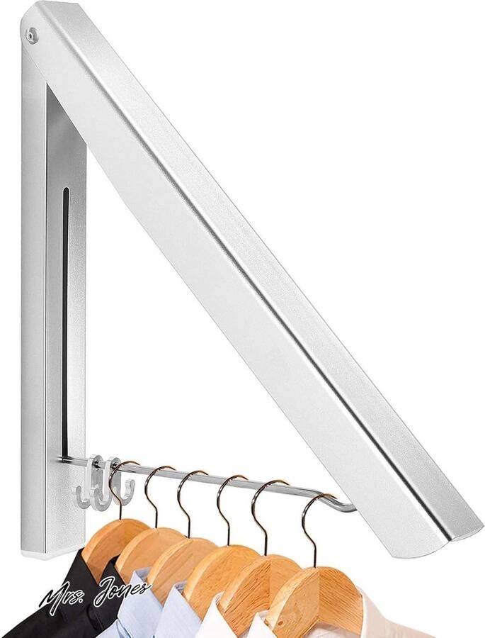 Mrs. Jones Intrekbaar Kledingrek Wandmontage Vouwbaar Coat Dryer Aluminium Ruimtebesparende Kleding Organizer voor Wasserij Slaapkamer Indoor Outdoor Zilver