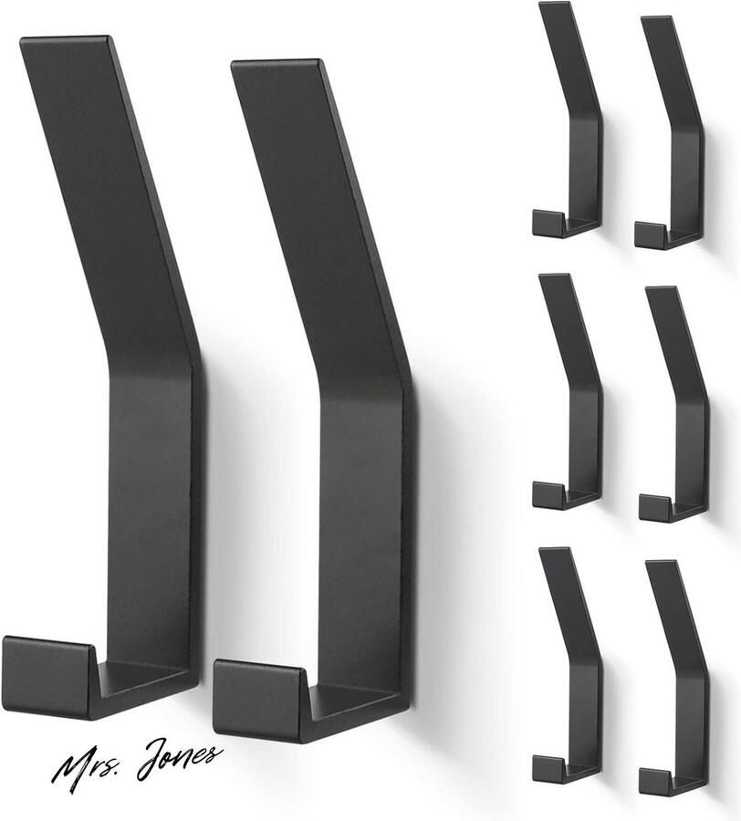 Mrs. Jones Jashaken 8 Stuks Modern Kapstok Zwaar Gebruik Wandhaken Handdoekhaken Dubbele Garderobehaken Ideaal Voor Badkamer Keuken Toilet PDGROW Zwart