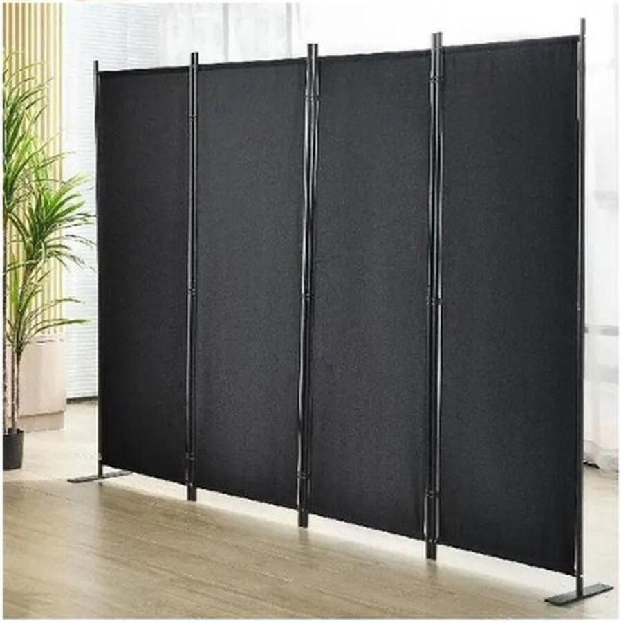 Mrs. Jones Kamerscherm met 4 Panelen Privacy Scherm Kamerverdelers Omkleedscherm 224x30x171cm Opvouwbaar In Hoogte en Breedte Verstelbaar Zwart