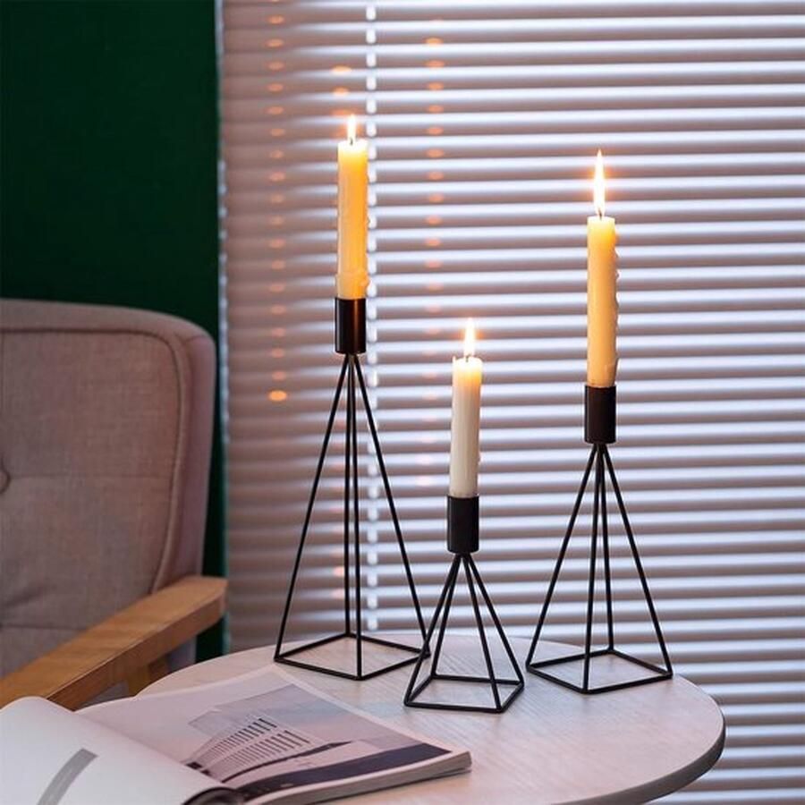 Mrs. Jones Kandelaar 3-delige set metalen decoratieve kandelaar in verschillende maten vintage kaarsenstandaard tafeldecoratie voor bruiloft woonkamer tafel zwart