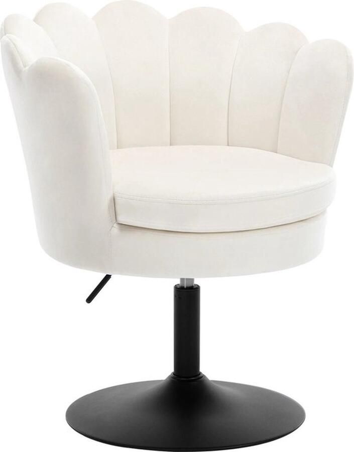 Mrs. Jones Kapstoel in hoogte verstelbaar Bloemvormige fauteuil Woonkamerstoel 360° Draaibare draaikruk voor slaapkamer Wit