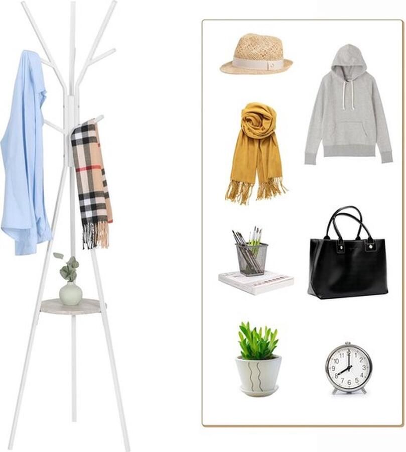 Mrs. Jones kapstok Boom Wit 9 haken Met opbergplankje 180 cm Hoog Staand Gang Hal Jassen opberger Kinderkamer