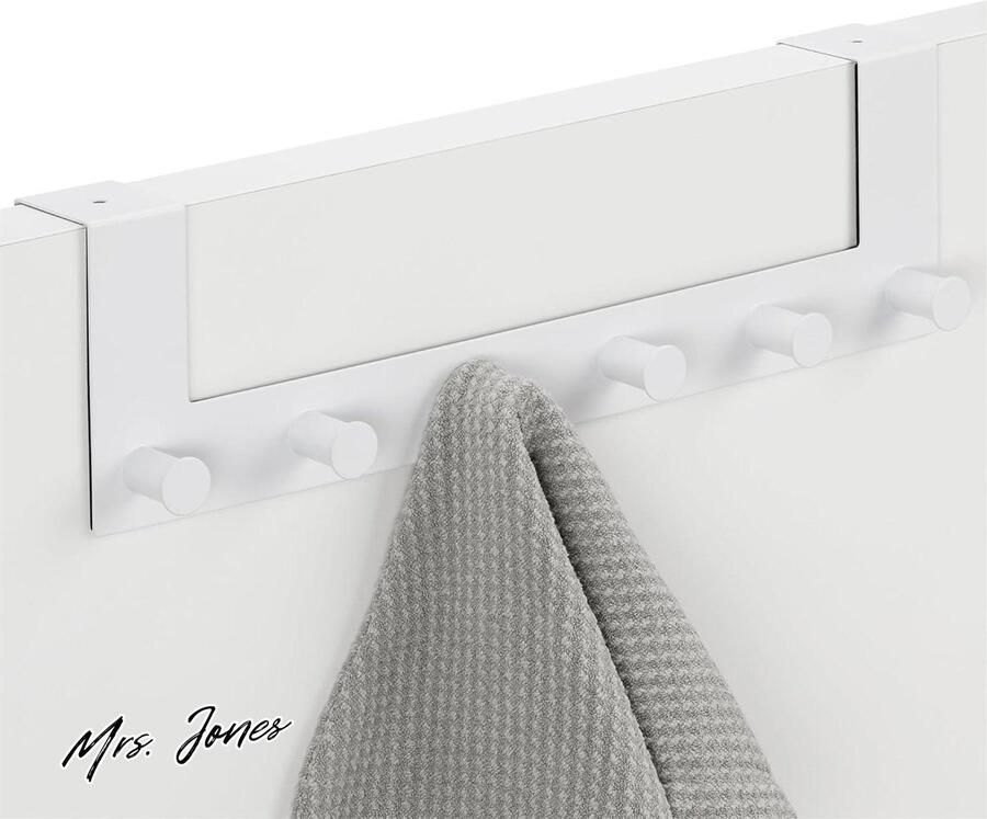 Mrs. Jones Kapstok Deurhanger 6 Haken Kledinghanger Handdoekhaken Deur Tot 4 cm Wit