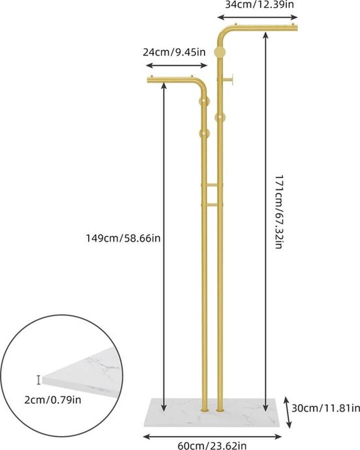 Mrs. Jones Kapstok Goud Vrijstaand Marmeren Voet 5 Haken Kapstok Staand Kapstokken