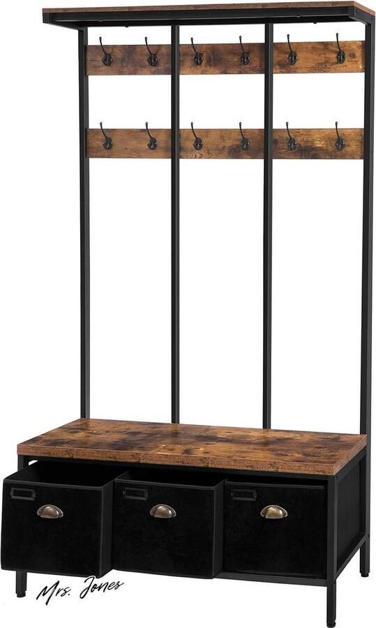 Mrs. Jones Premium Collection Kapstok Grote garderobe 12 haken Opbergkasten Schoenenbank Stabiel Industriële stijl Voor entree Woonkamer Slaapkamer