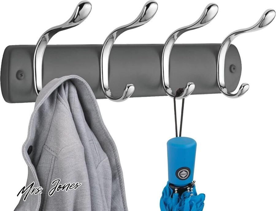 Mrs. Jones Kapstok kledinghaken voor mantels jassen badjassen en handdoeken praktisch wandmontage grafiet chroom met zoekwoord1 zoekwoord2